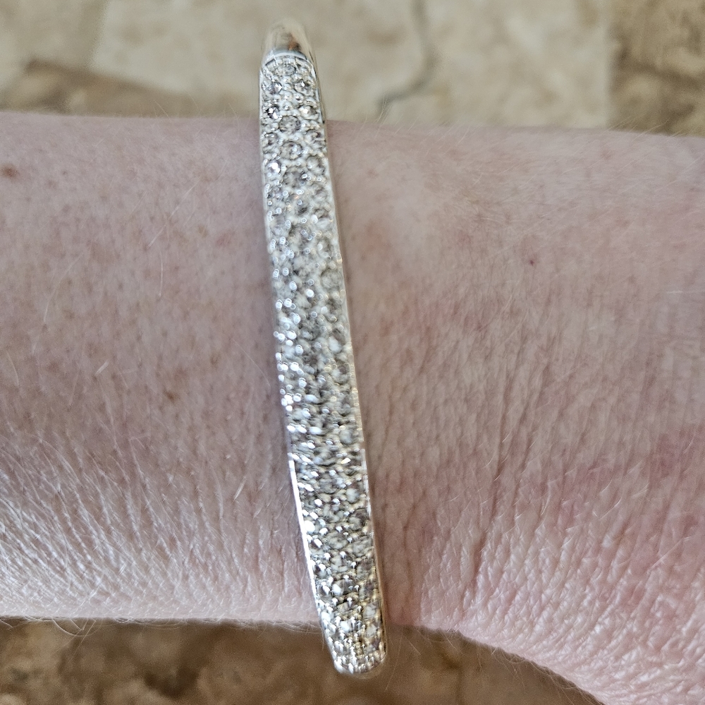 NVC Bangle Stretch Bracelet Nataliya V. Collister Silver Crystal Pave Signed